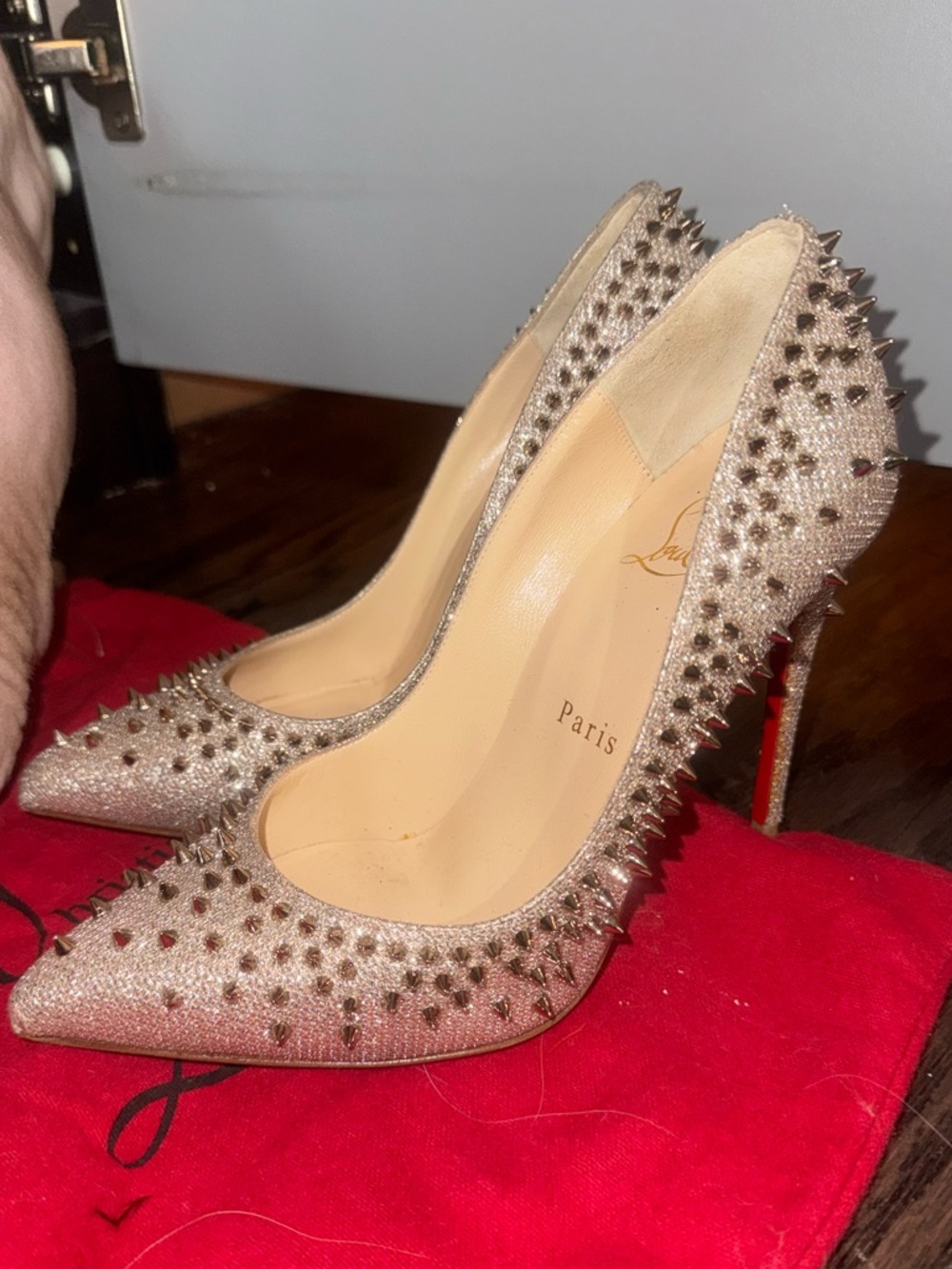 Christian Louboutin Metallic Champagne Spike Pointed-Toe Pumps